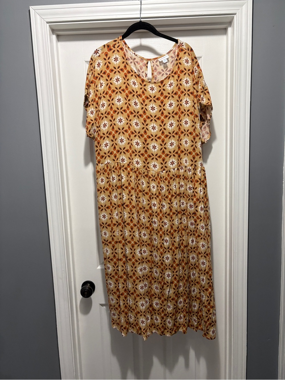 LuLaRoe Mustard and White Patterned Lorene Maxi Dress
